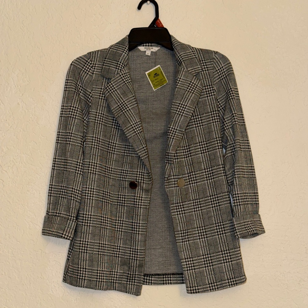 Plaid Grey Women's Blazer